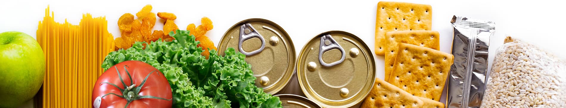 various packaged food and fresh vegetables
